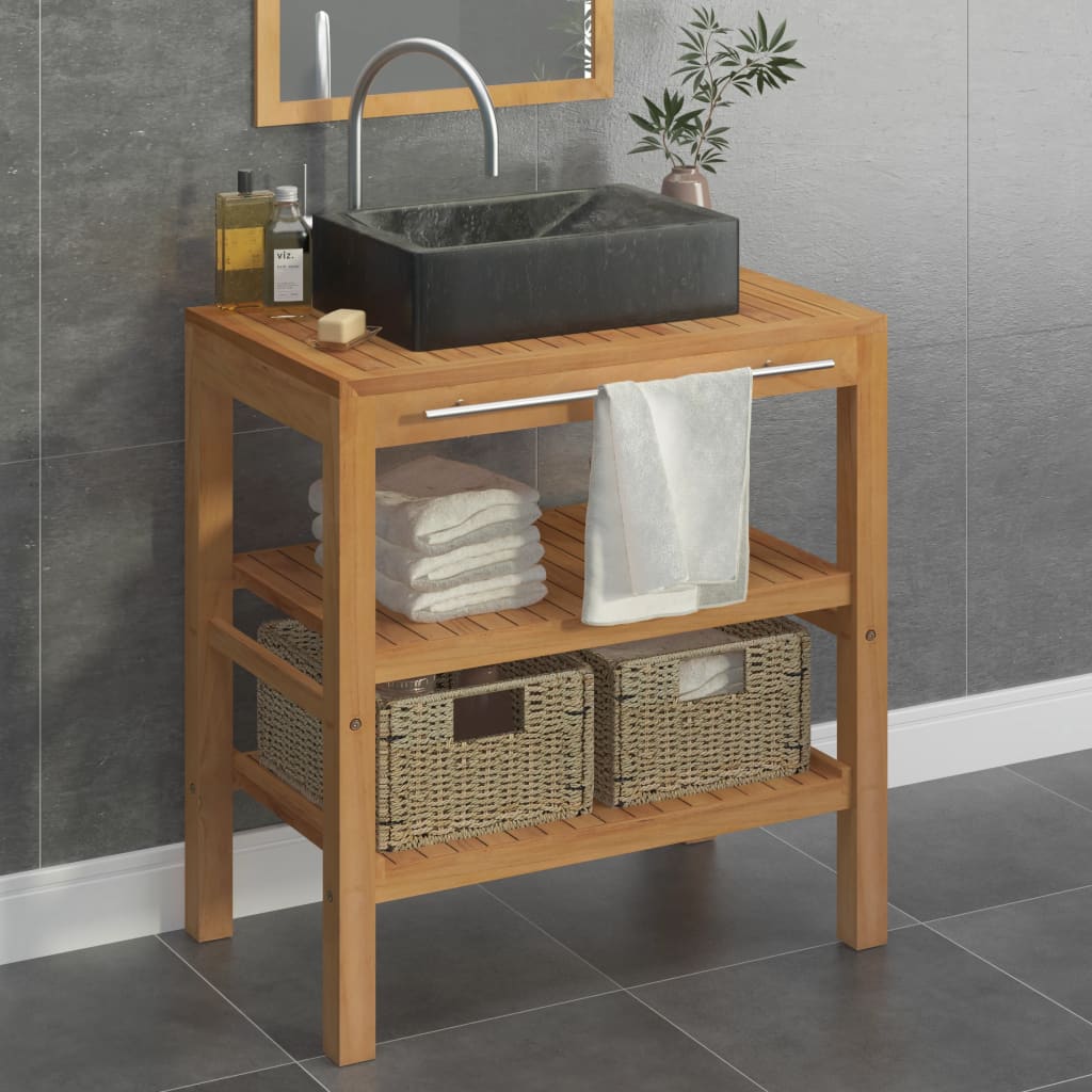 Baskets under store bathroom vanity