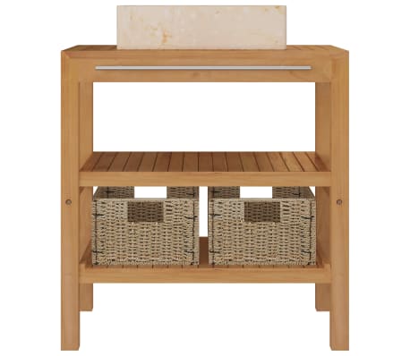 vidaXL vannitoakapp, tiikpuu, valamuga, marmor, kreemjas