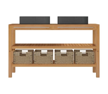 vidaXL Szafka łazienkowa z 2 umywalkami, drewno tekowe, czarny marmur