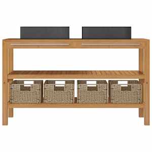 vidaXL Szafka łazienkowa z 2 umywalkami, drewno tekowe, czarny marmur