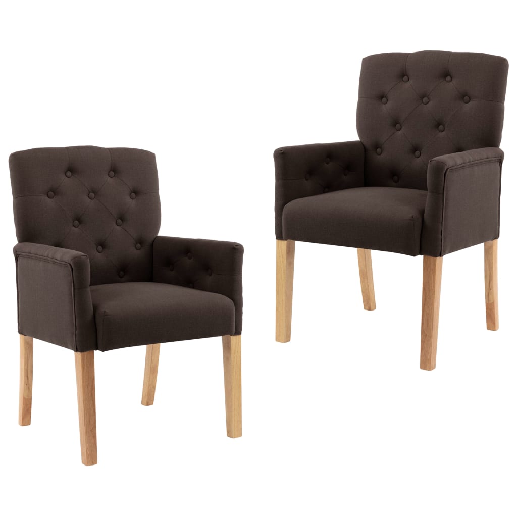 vidaXL Scaune de bucătărie cu brațe, 2 buc., maro, material textil brate