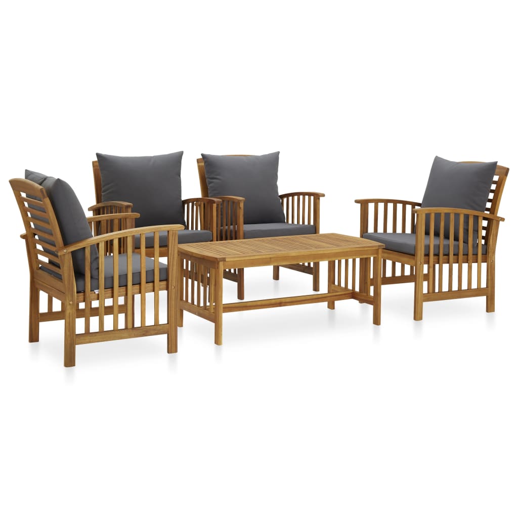 vidaXL Salon de jardin 5 pcs avec coussins Bois d'acacia solide