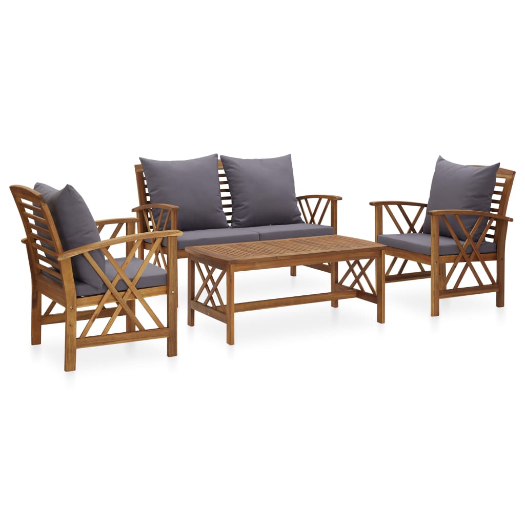 vidaXL Salon de jardin 4 pcs avec coussins Bois d'acacia solide