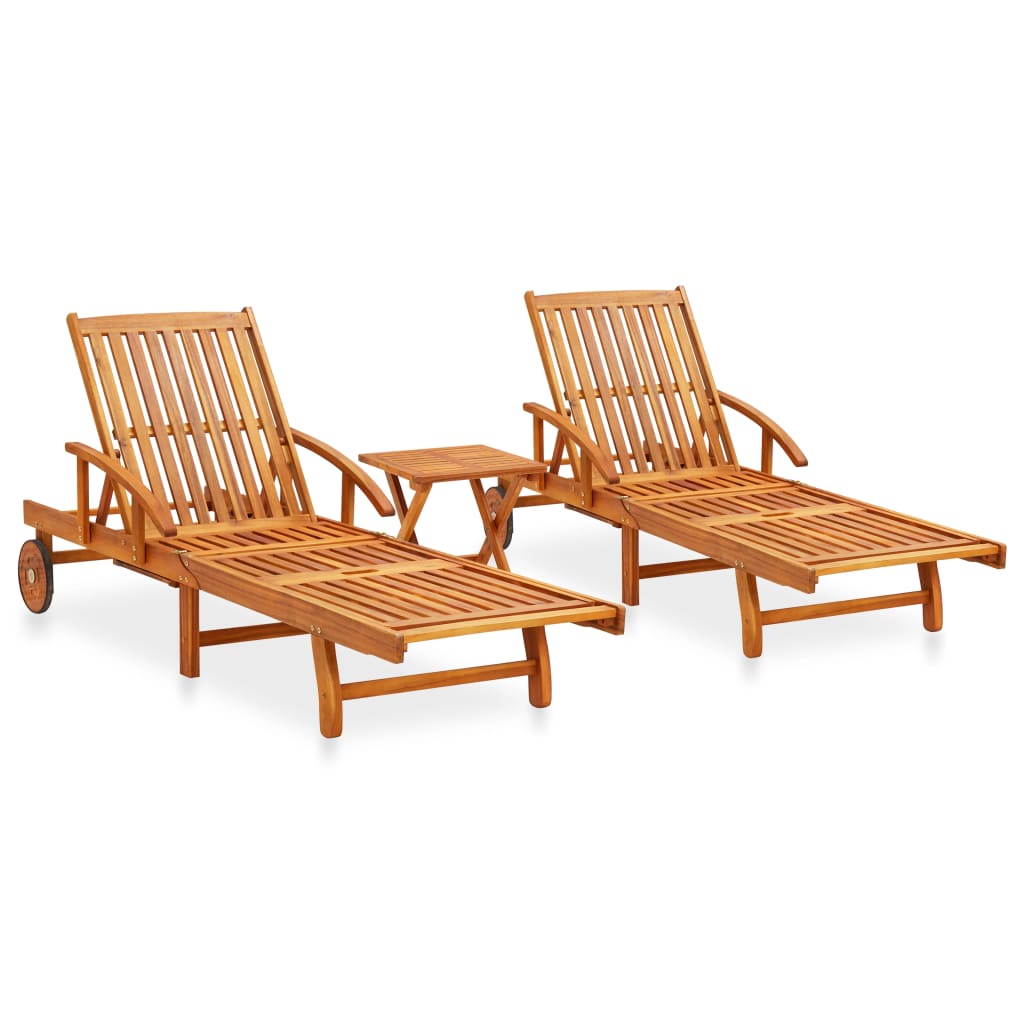 2 Piece Sunlounger Set with Table Solid Acacia Wood