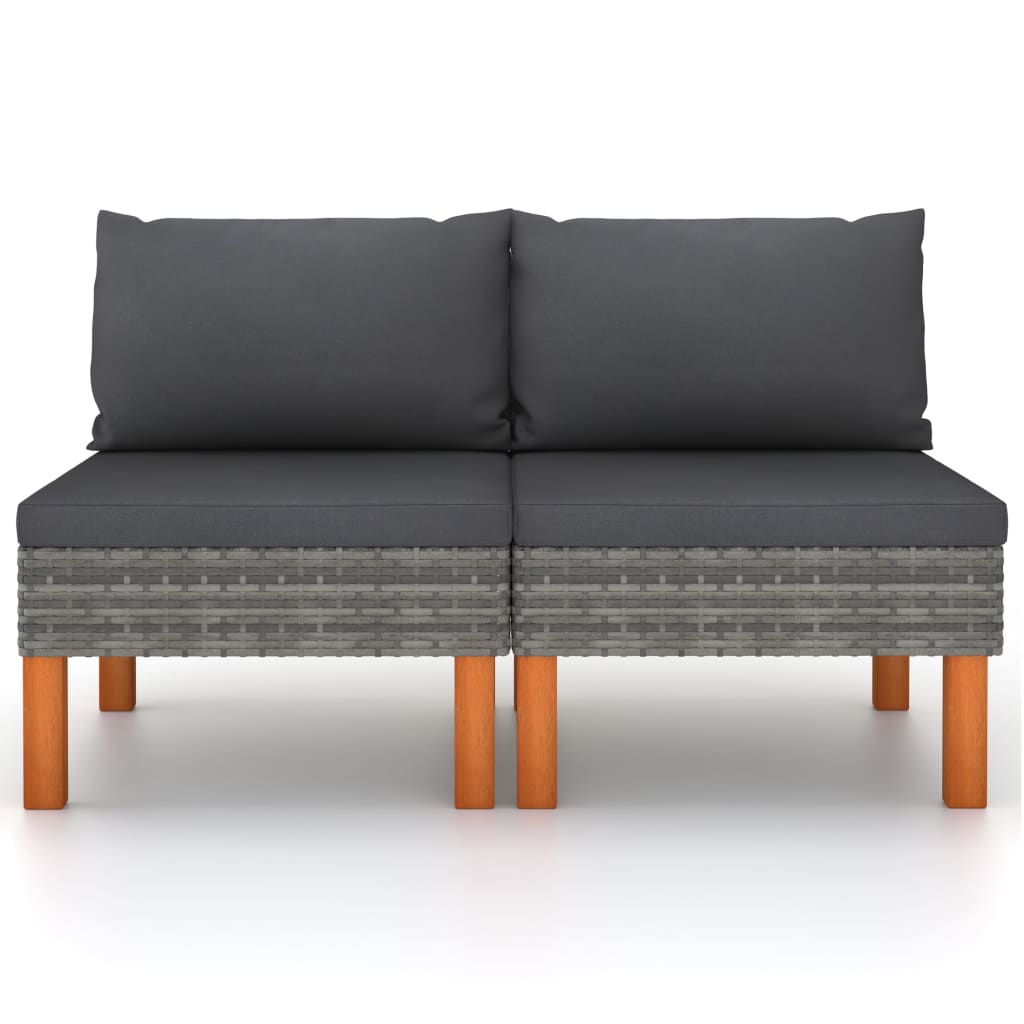 

vidaXL Middenbanken 2 st poly rattan en massief eucalyptushout