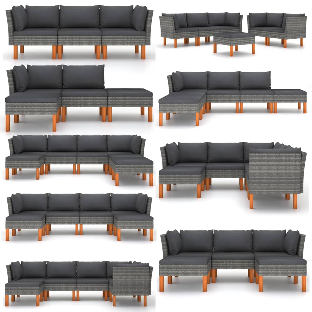 3x Solid Eucalyptus Wood Middle Sofa Poly Rattan Lounge Seating Garden vidaXL - Picture 32 of 36