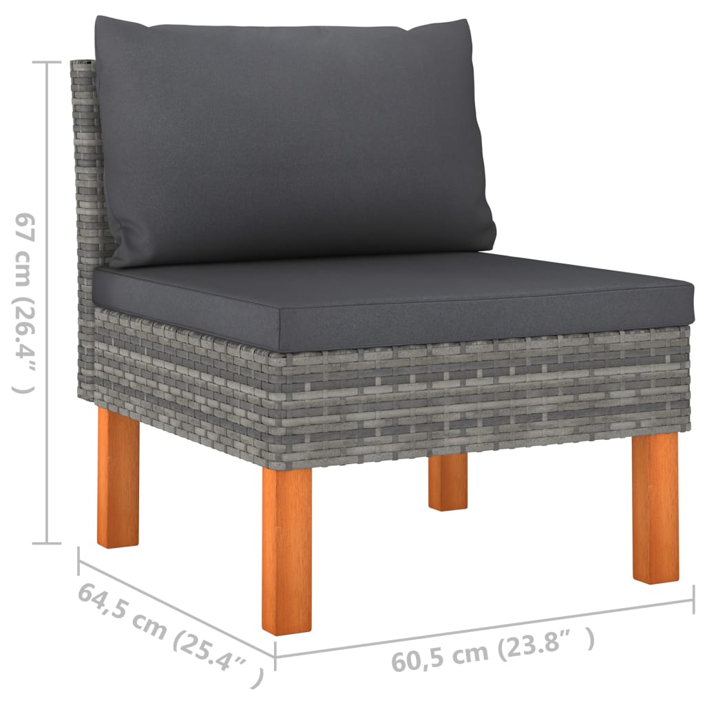 3x Solid Eucalyptus Wood Middle Sofa Poly Rattan Lounge Seating Garden vidaXL - Picture 27 of 36