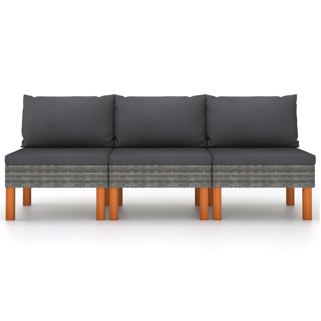 

vidaXL Middenbanken 3 st poly rattan en massief eucalyptushout