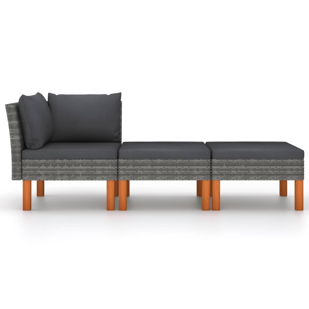 

vidaXL 3-delige Loungeset poly rattan en massief eucalyptushout