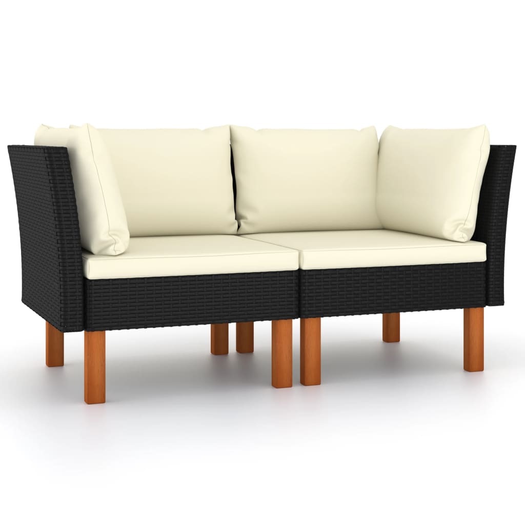 vidaXL Ecksofas 2 Stk. Poly Rattan und Eukalyptus Massivholz