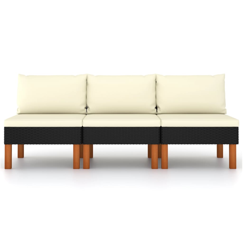 3x Solid Eucalyptus Wood Middle Sofa Poly Rattan Lounge Seating Garden vidaXL - Picture 14 of 36
