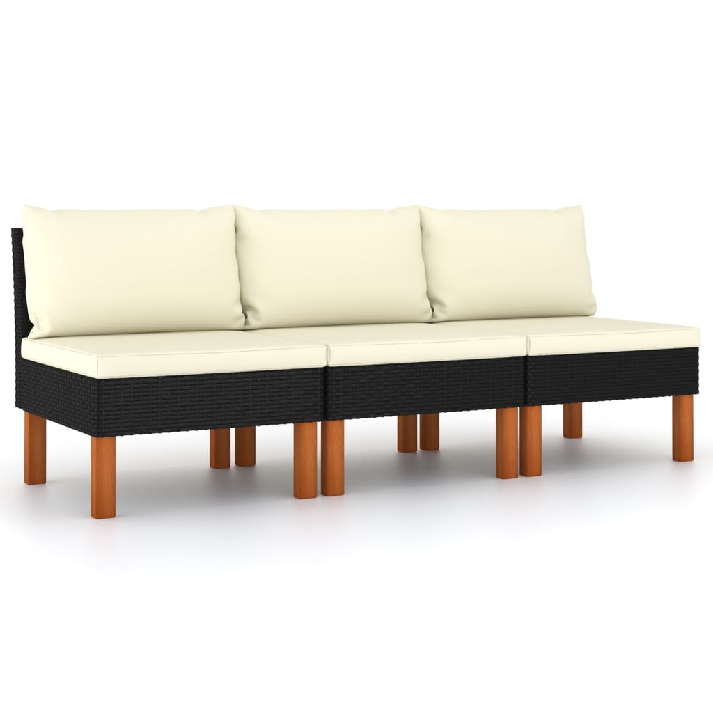 3x Solid Eucalyptus Wood Middle Sofa Poly Rattan Lounge Seating Garden vidaXL - Picture 13 of 36
