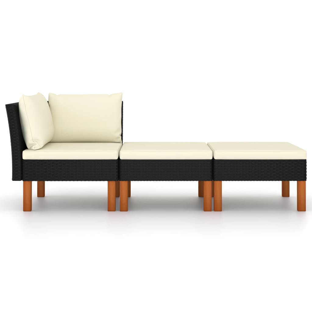 

vidaXL 3-delige Loungeset poly rattan en massief eucalyptushout