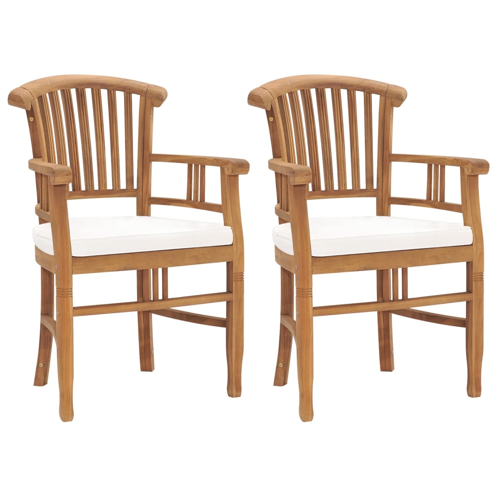 Garden Chairs 2 pcs with Cream White Cushions Solid Teak Wood – Dublin