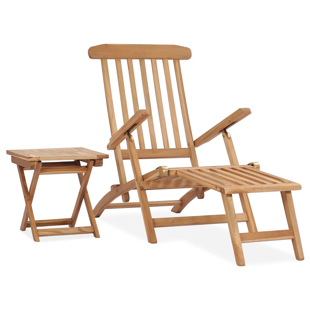Garten-Liegestuhl mit Fußstütze und Tisch Massivholz Teak