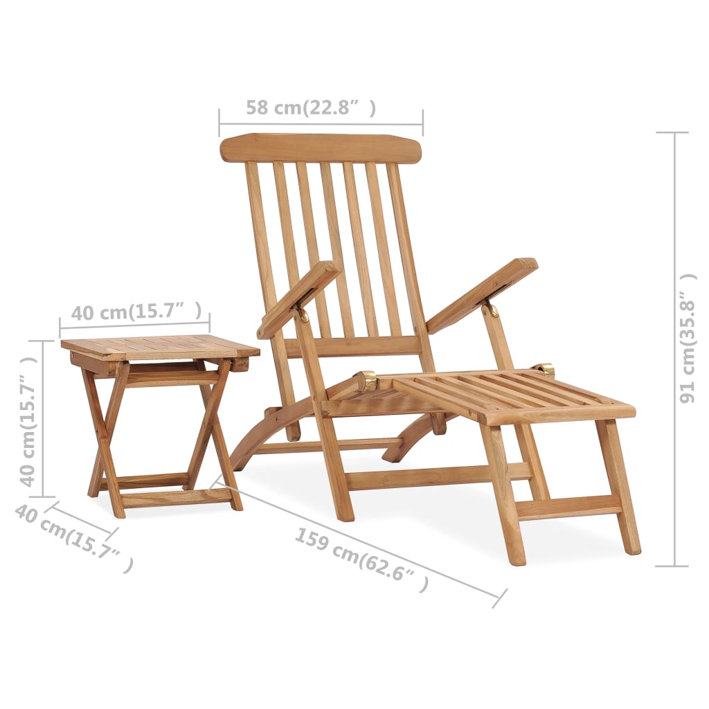 Sodo terasos kėdė su pakoja ir staliuku, tikmedžio masyvas | Stepinfit