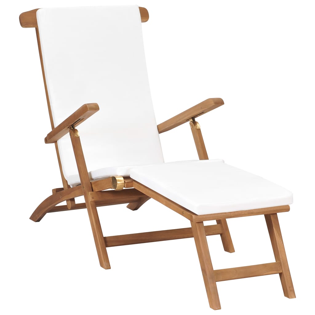 

vidaXL Deck Chair with Cushion Cream White Solid Teak Wood