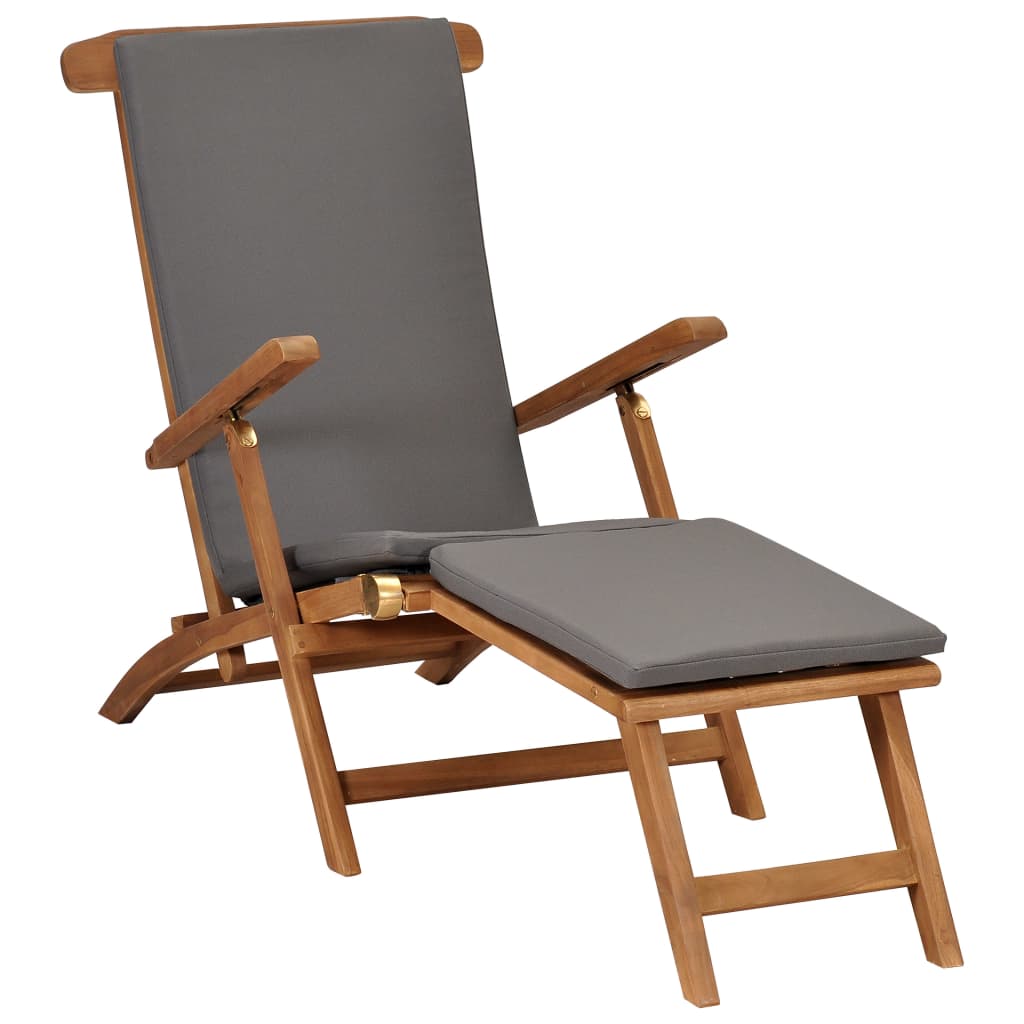 

vidaXL Deck Chair with Cushion Dark Gray Solid Teak Wood