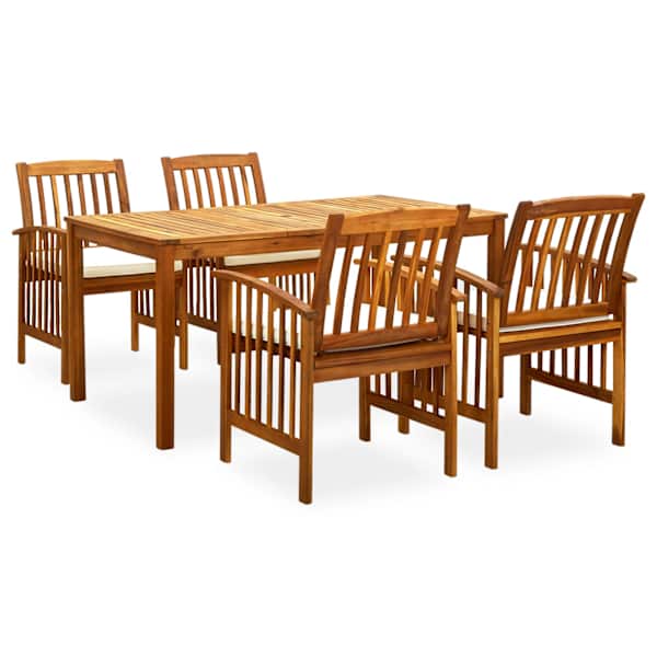 3058086 vidaXL 5 Piece Garden Dining Set with Cushions Solid Acacia Wood (45962+2x312128)
