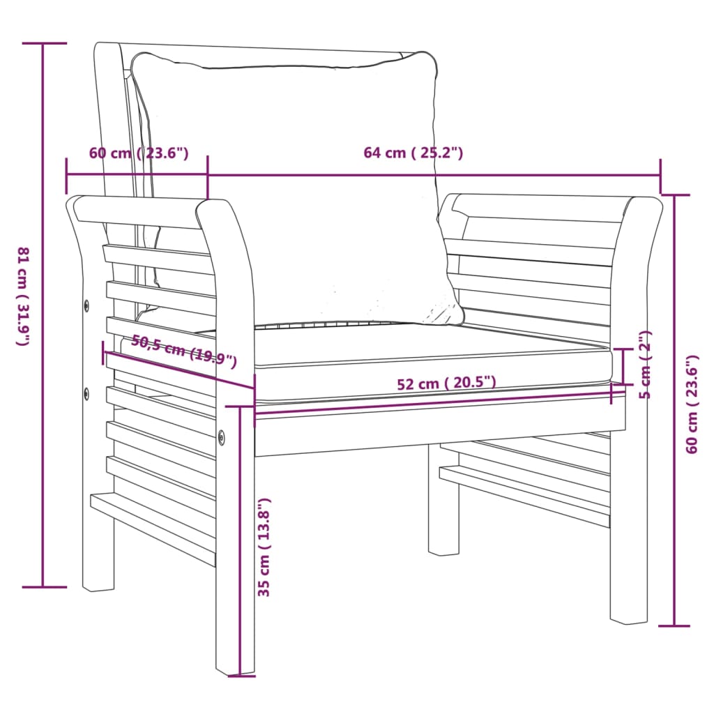 5-delige Loungeset met kussens massief acaciahout image 13