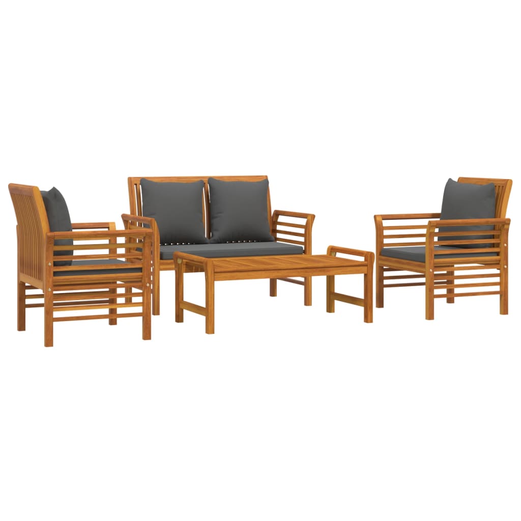 vidaXL 4-delige Loungeset met kussens massief acaciahout afbeelding