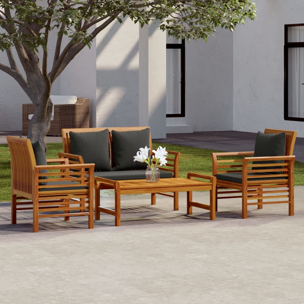 vidaXL 4-tlg. Garten-Lounge-Set mit Kissen Massivholz Akazie