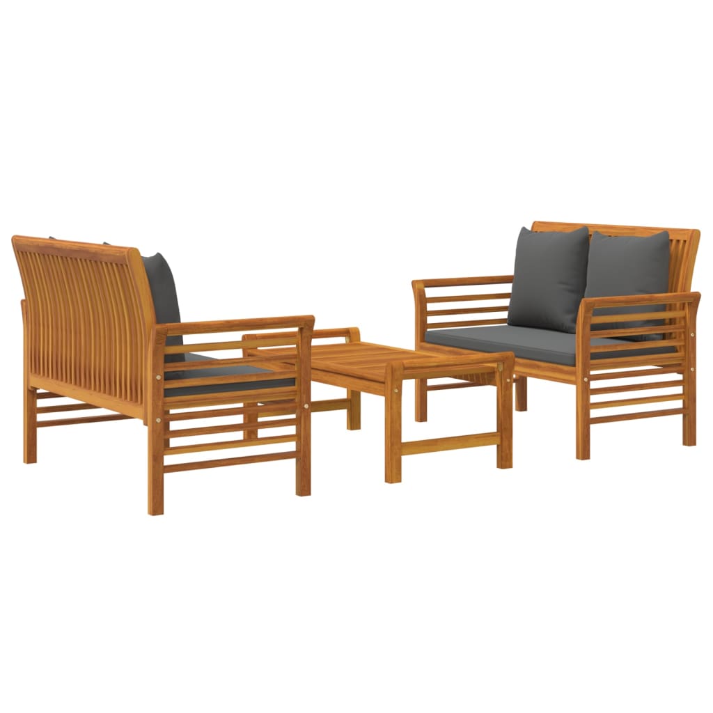 vidaXL 3-delige Loungeset met kussens massief acaciahout afbeelding
