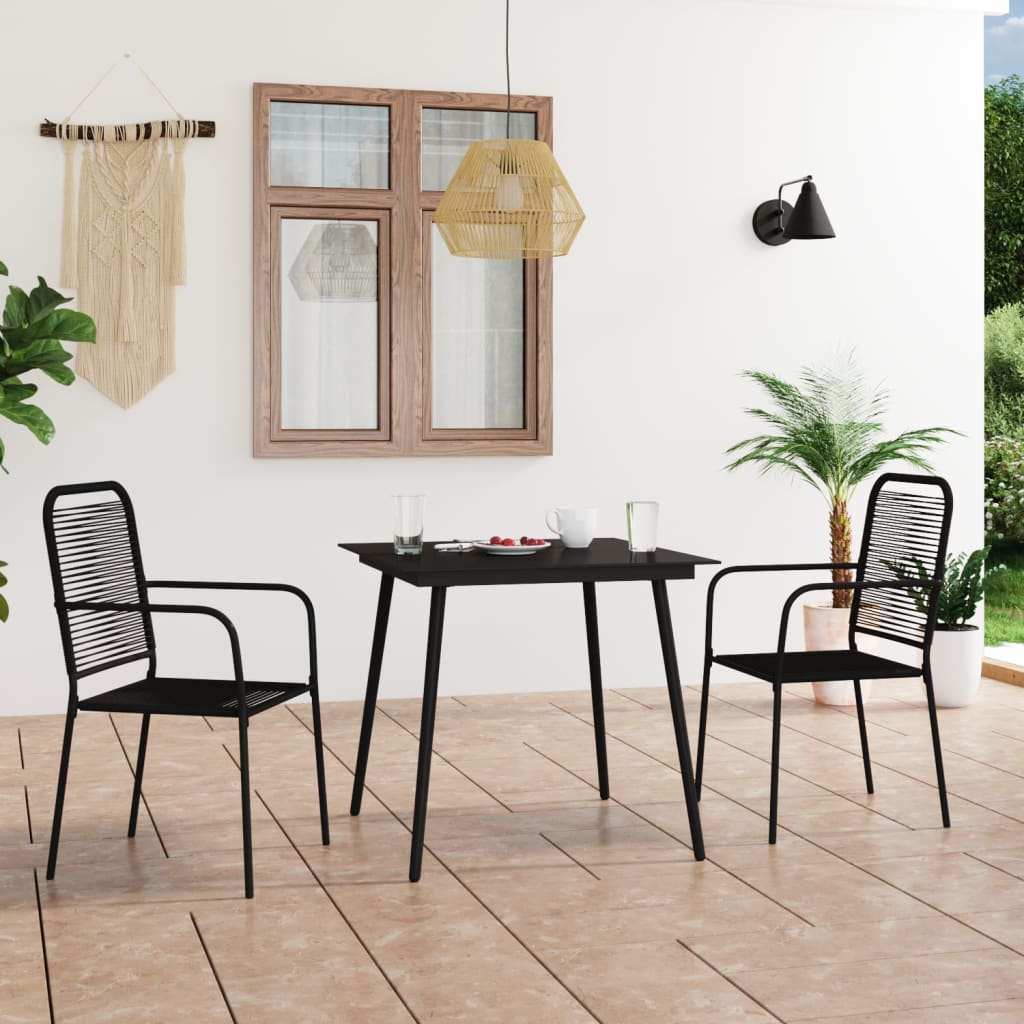 Vidaxl Set Mobilier Gradina, 3 Piese, Negru, Sfoara De Bumbac Si Otel