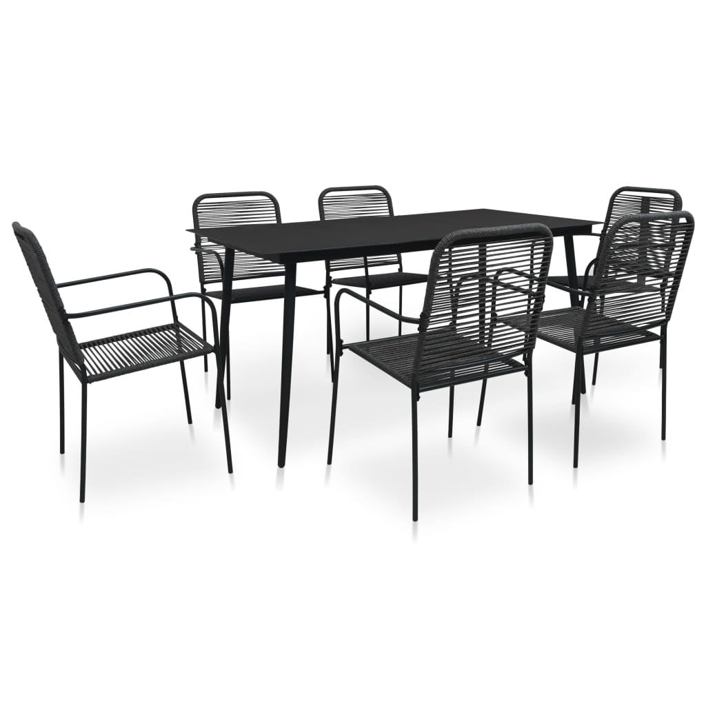 vidaXL Set mobilier de grădină, 7 piese, negru, frânghie bumbac & oțel