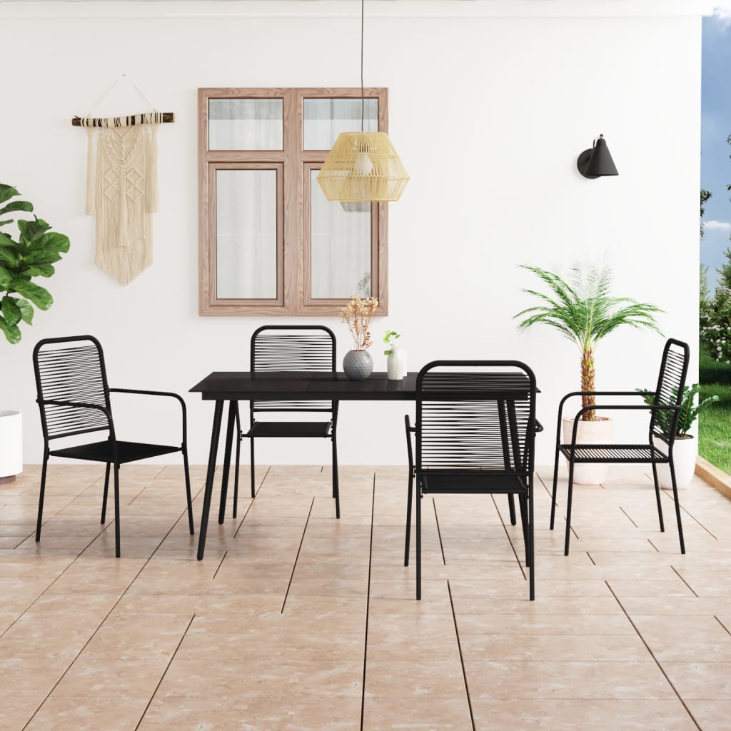 Vidaxl Set Mobilier De Gradina 5 Piese Negru Sfoara De Bumbac Si Otel