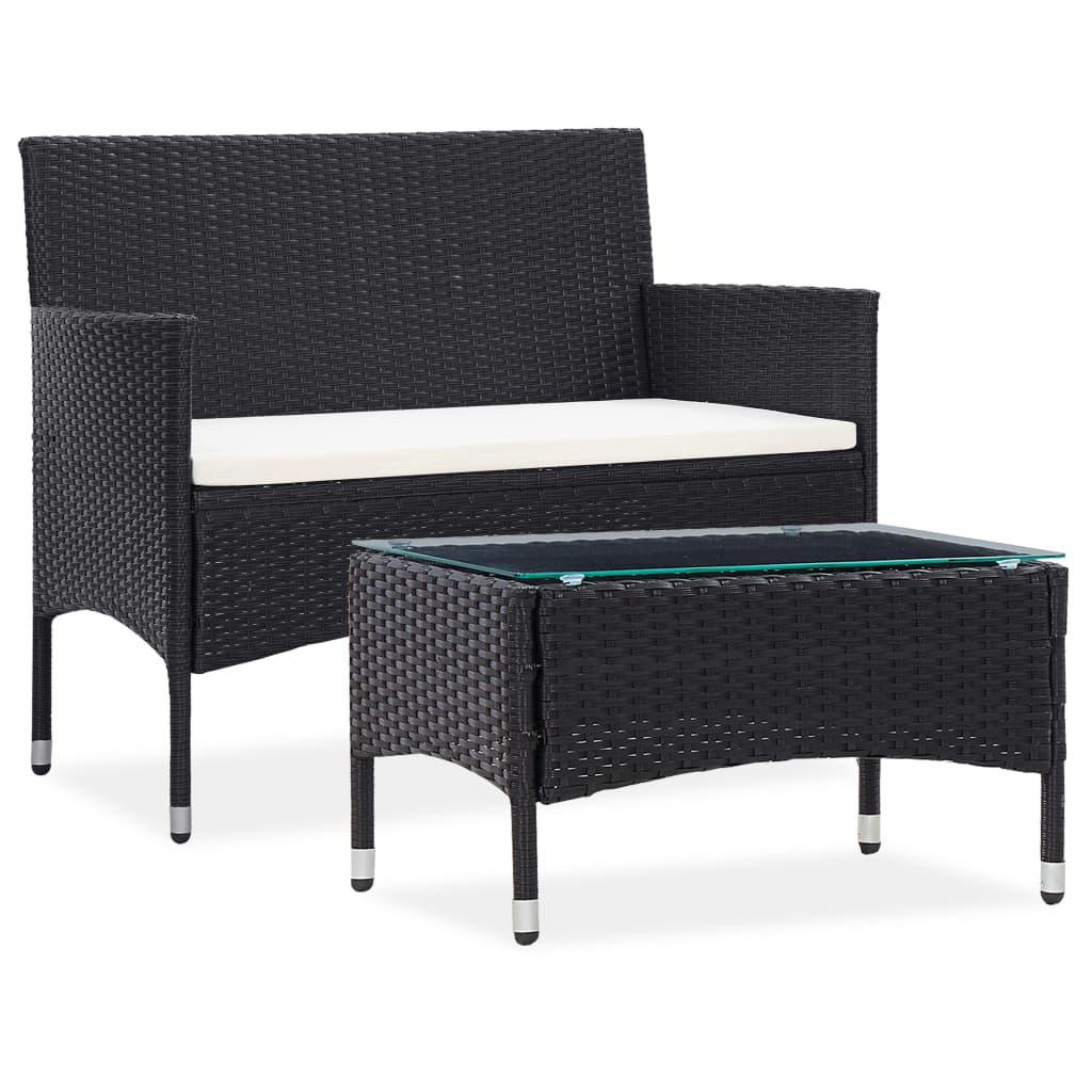 vidaXL 2-tlg. Garten-Lounge-Set mit Auflage Poly Rattan Schwarz