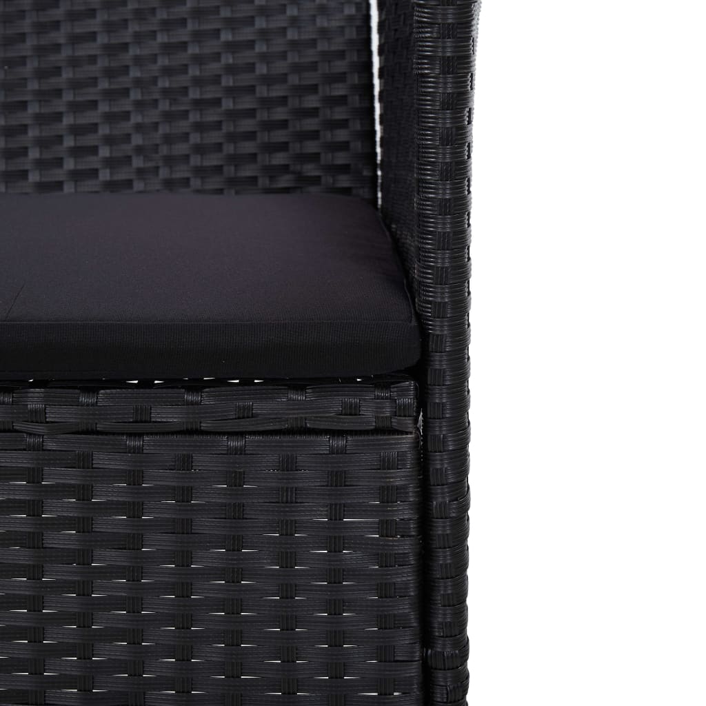 Градински лаундж комплект с шалте, 2 части, полиратан, черен