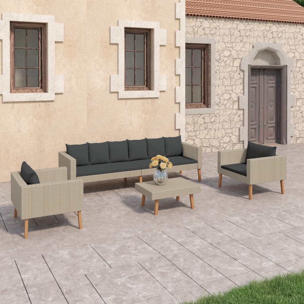 vidaXL 4-tlg. Garten-Lounge-Set mit Auflagen Poly Rattan Beige