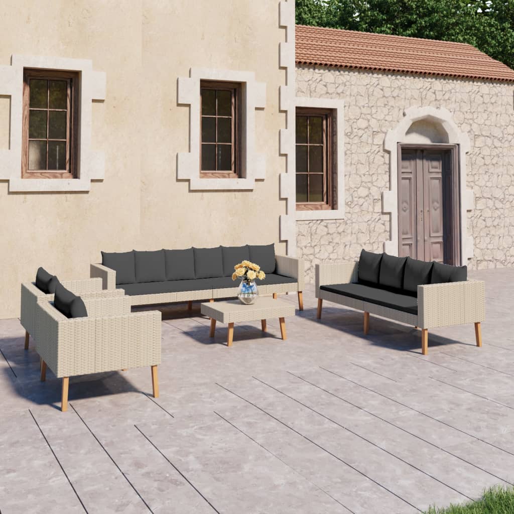 5-tlg. Garten-Lounge-Set mit Auflagen Poly Rattan Beige kaufen