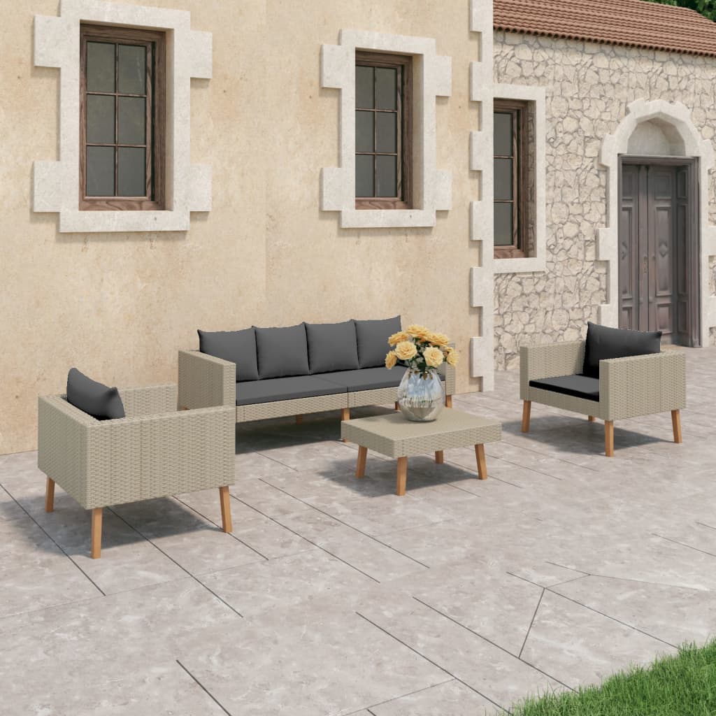 vidaXL 4-tlg. Garten-Lounge-Set mit Auflagen Poly Rattan Beige