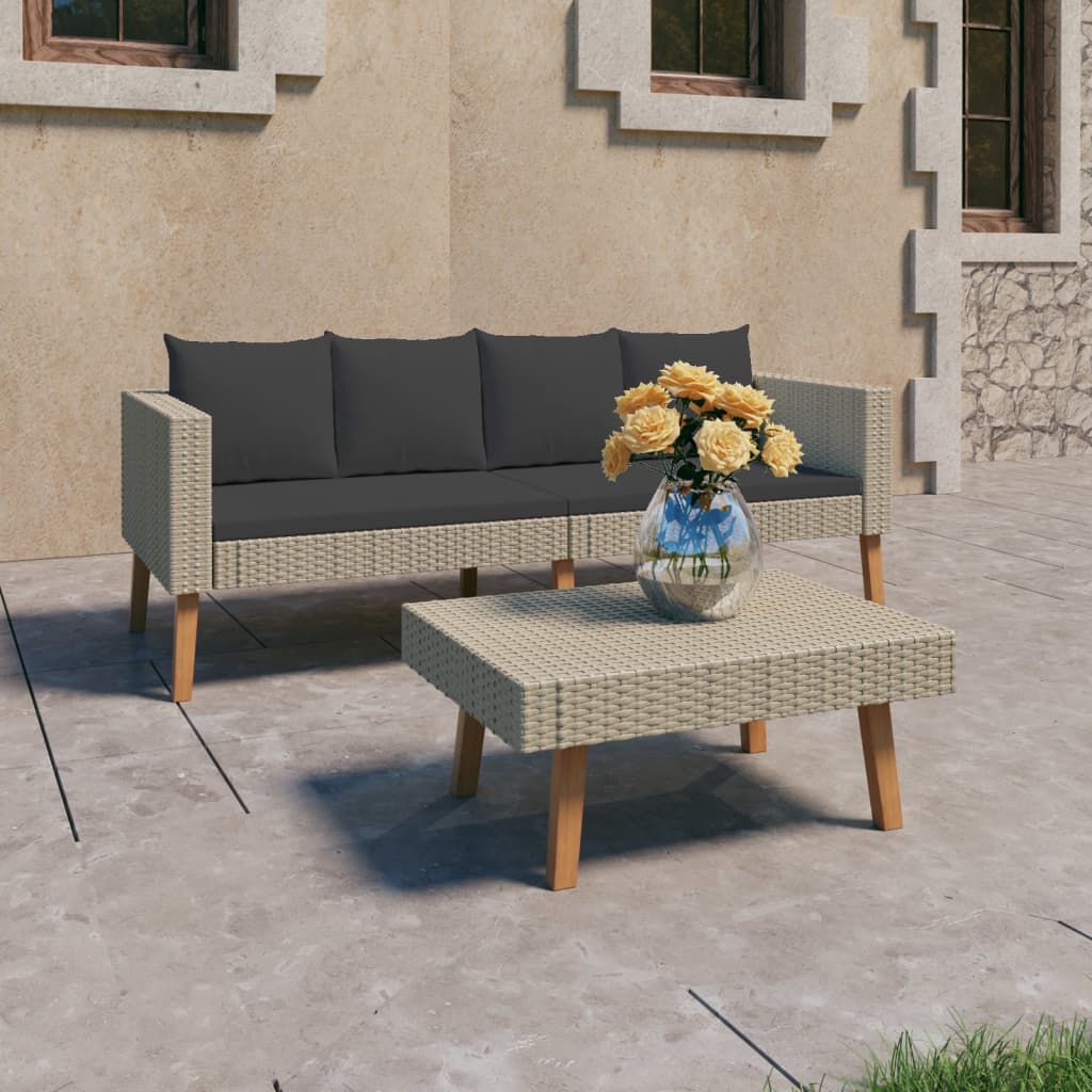 2-tlg. Garten-Lounge-Set mit Auflagen Poly Rattan Beige kaufen