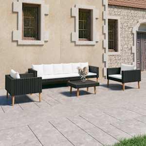 Vrtna sedežna garnitura z blazinami 4-delna poli ratan črna