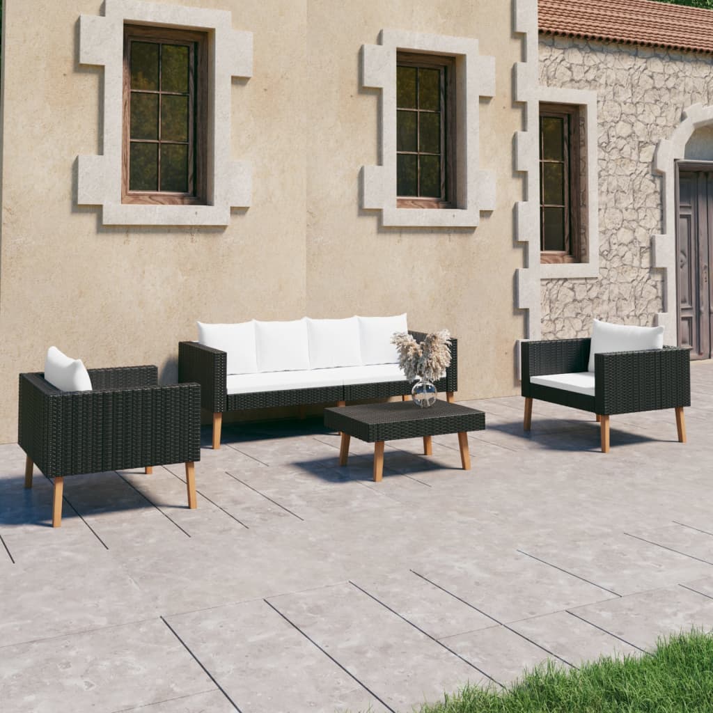 vidaXL 4-tlg. Garten-Lounge-Set mit Auflagen Poly Rattan Schwarz