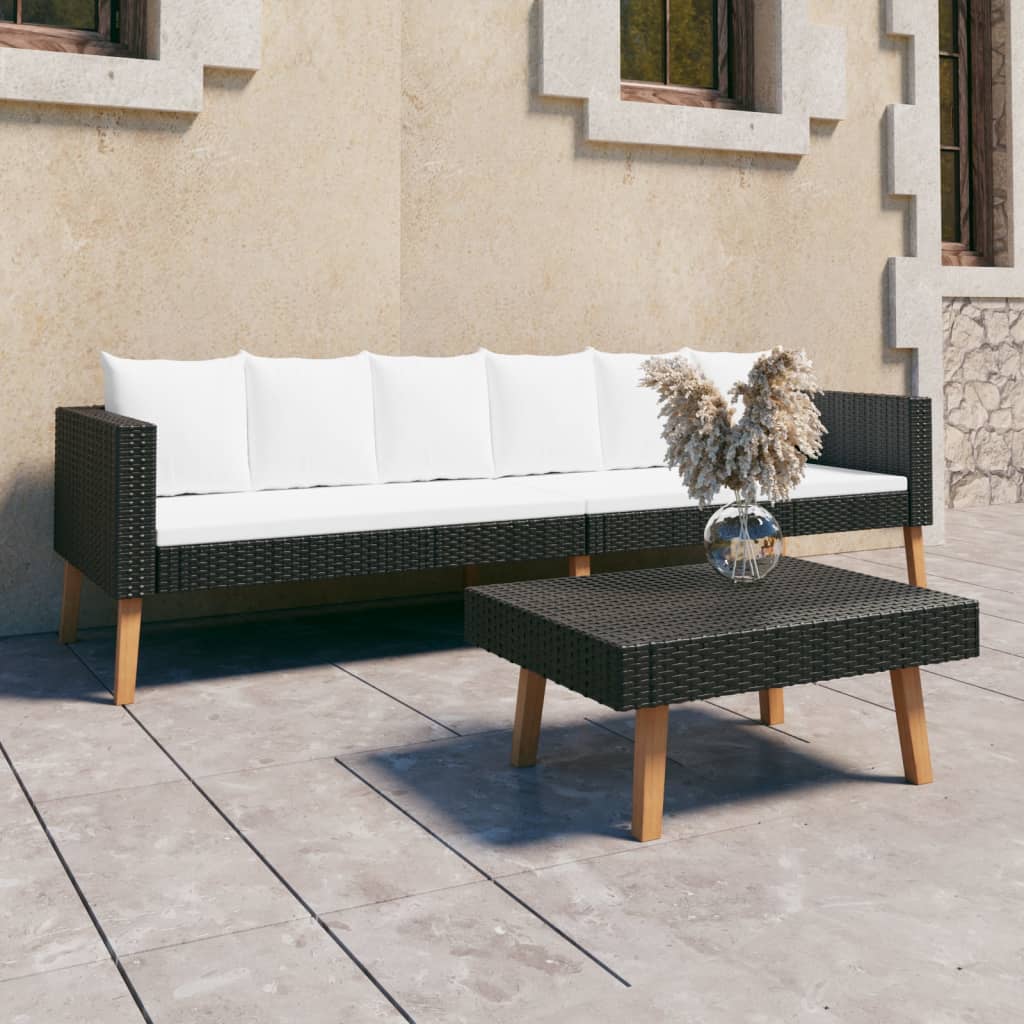 vidaXL 2-tlg. Garten-Lounge-Set mit Kissen Poly Rattan Schwarz