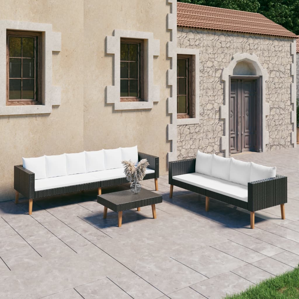 vidaXL 3-tlg. Garten-Lounge-Set mit Kissen Poly-Rattan Schwarz