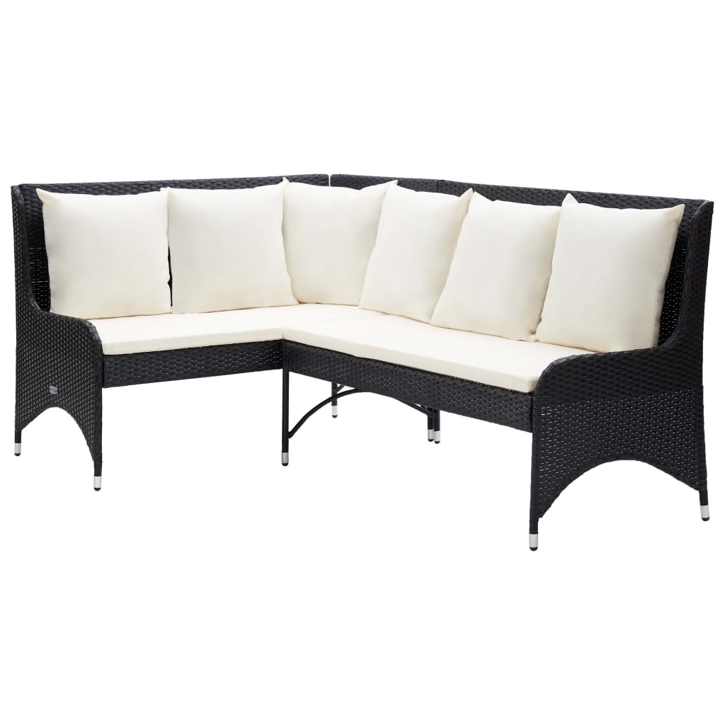 

vidaXL 3-delige Loungeset met kussens poly rattan zwart