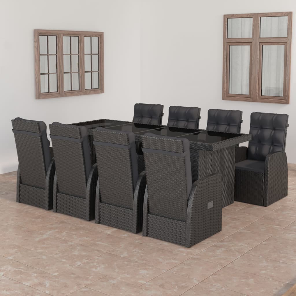 vidaXL Set mobilier de grădină cu perne, 9 piese, negru, poliratan grădină imagine model 2022