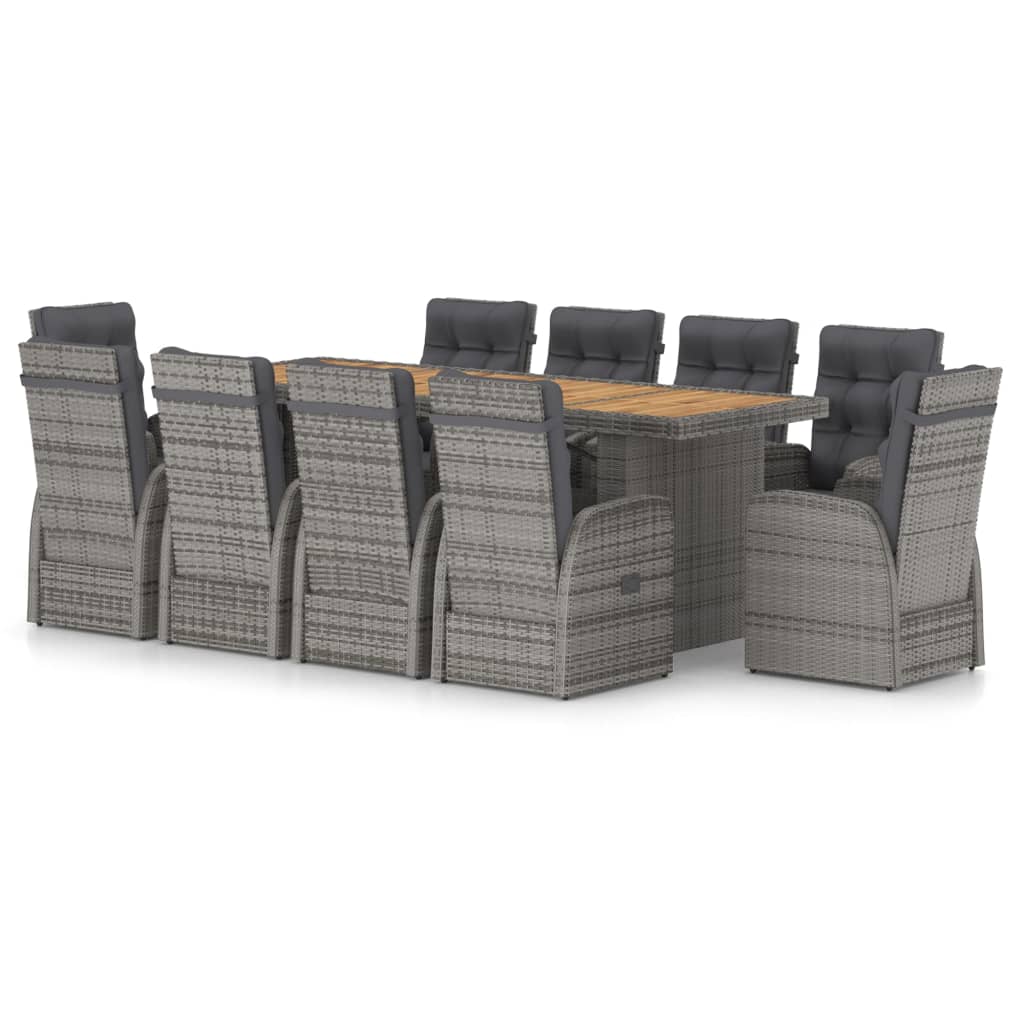 Set mobilier de exterior cu perne, 11 piese, gri, poliratan