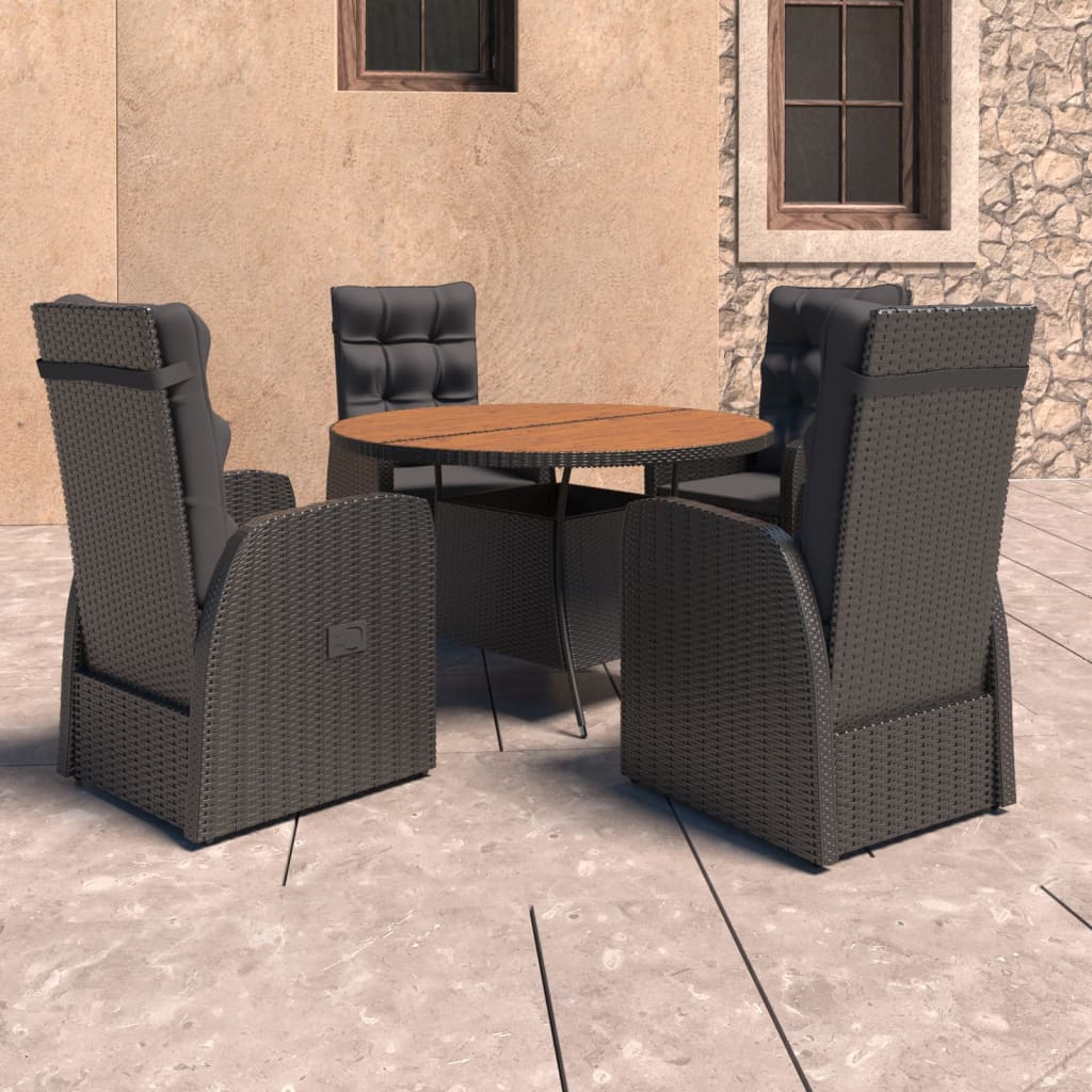 TopSellers-Outdoor Dining Set - Black Poly Rattan Chairs with Cushions