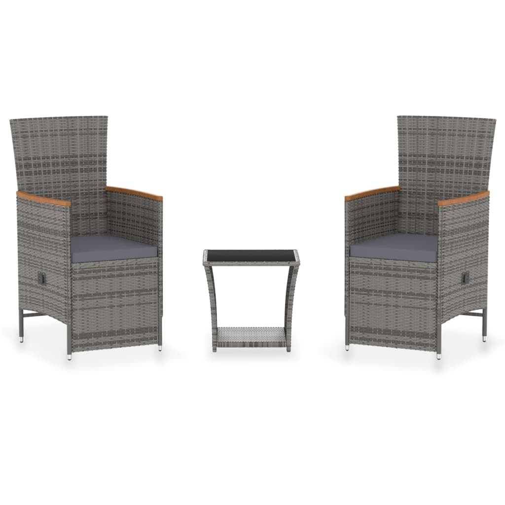 

vidaXL 3 Piece Patio Lounge Set with Cushions Poly Rattan Gray