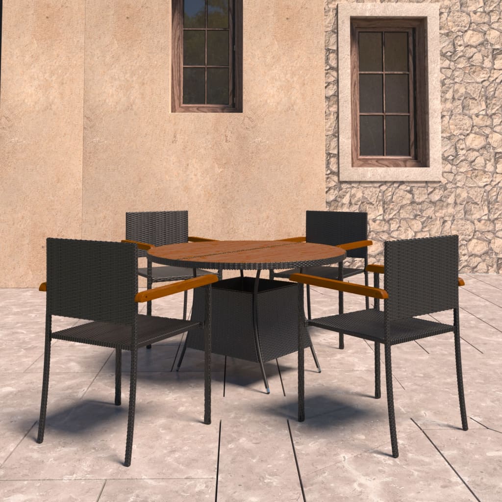 TopSellers-Outdoor Dining Set - Black Poly Rattan 5 Piece Garden Furniture