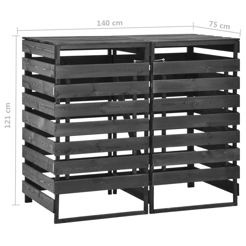 Festett tömör fenyőfa dupla kerekeskuka-tároló 140x75x121 cm 