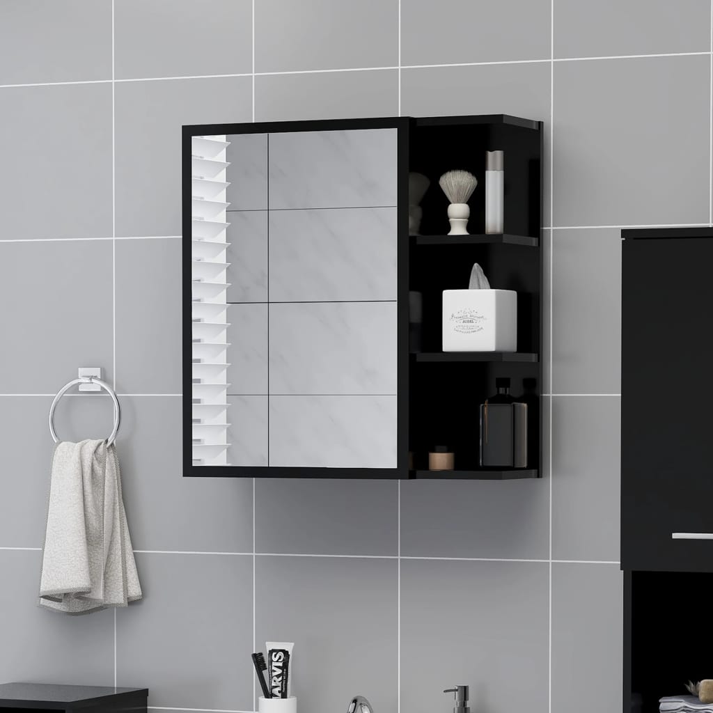 Poza vidaXL Dulap de baie cu oglinda, negru, 62,5 x 20,5 x 64 cm, PAL