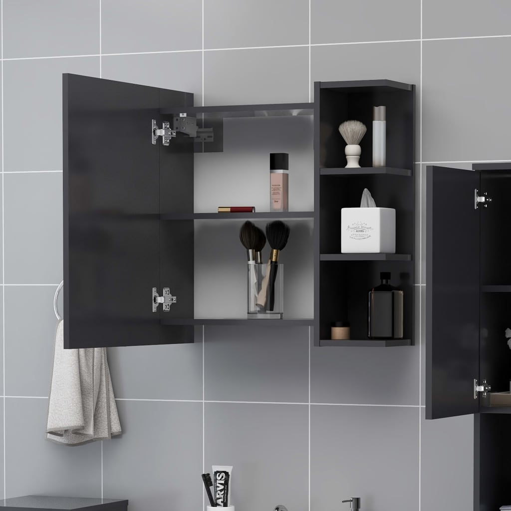 vidaXL Bathroom Mirror Cabinet Grey 62.5x20.5x64 cm Engineered Wood