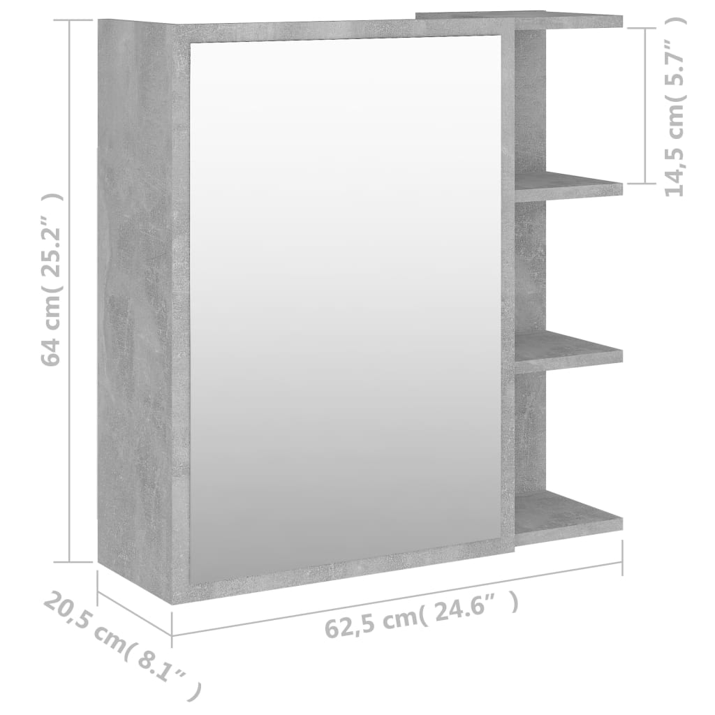 Bad-Spiegelschrank Betongrau 62,5x20,5x64 cm Holzwerkstoff